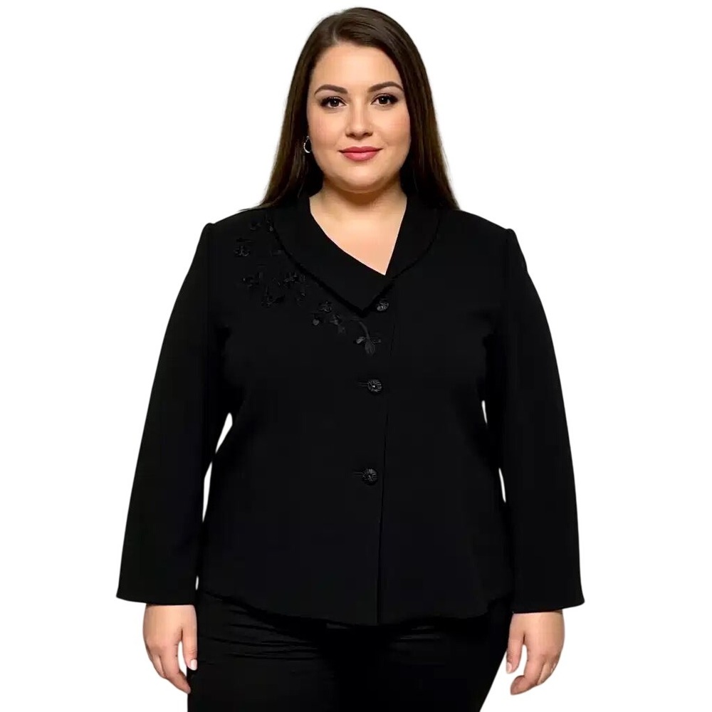 Nipon Boutique Black Embroidered Asymmetrical Collar Blazer Jacket Women 24W NWT